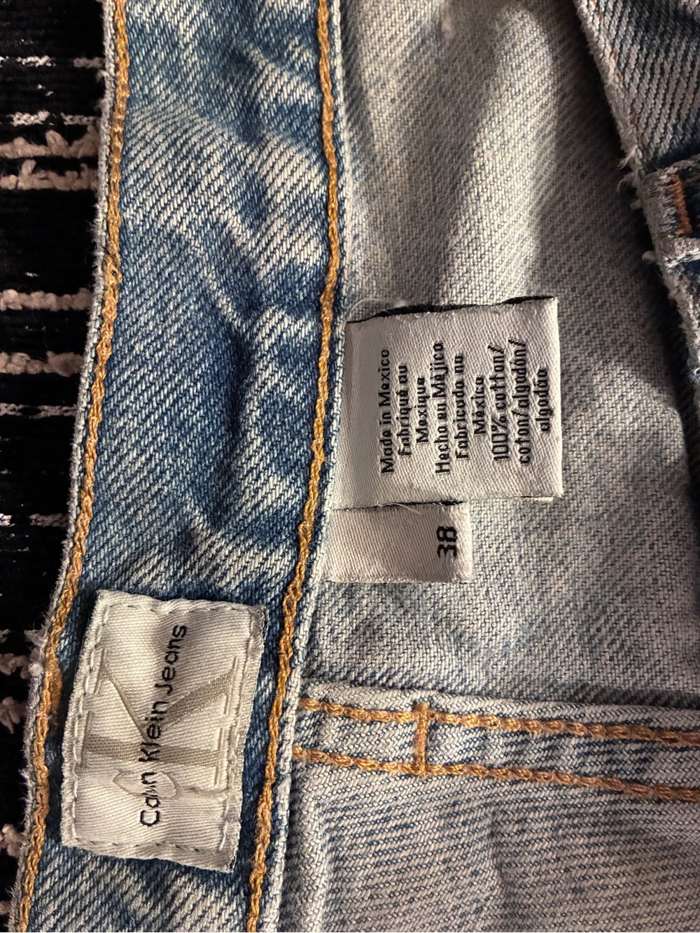 Calvin Klein Light Blue Denim Shorts with Leather Patch - Picture 4 of 8